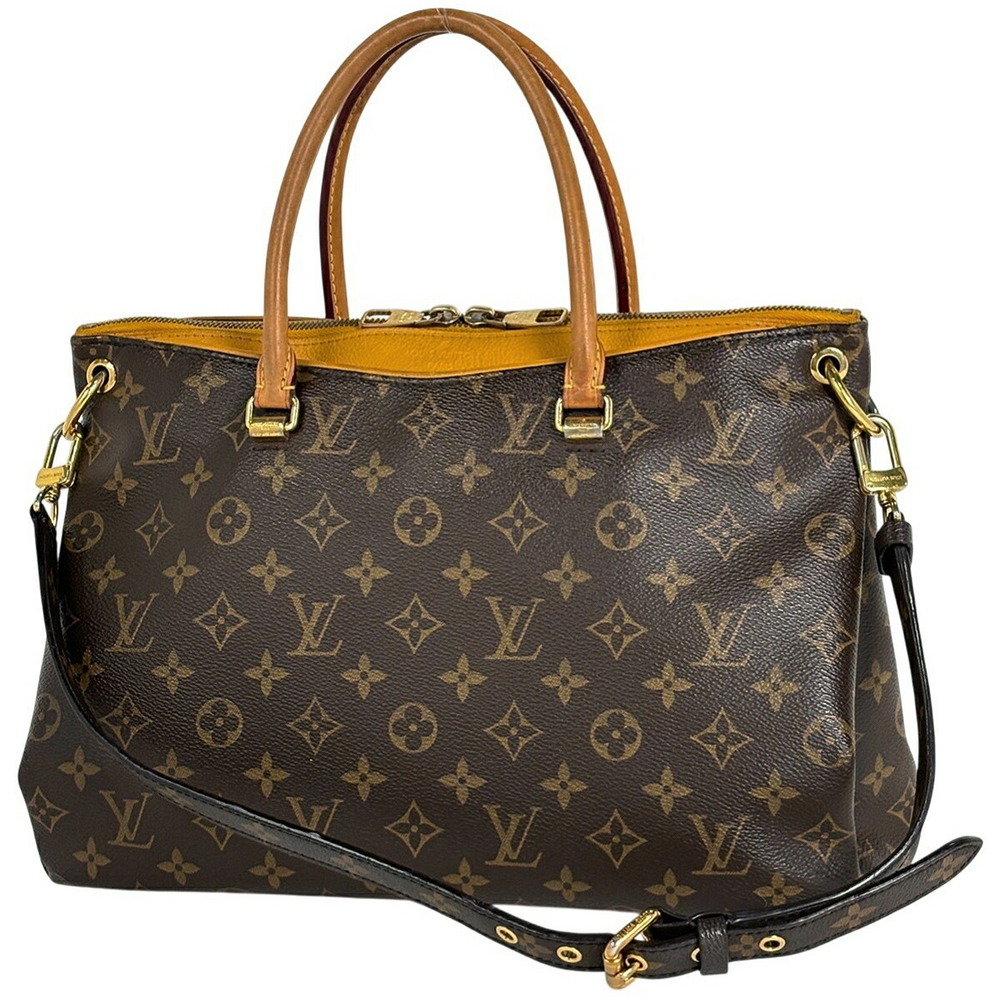 Louis Vuitton Pallas Shoulder Bag Handbag Monogram Brown Saffron Yellow